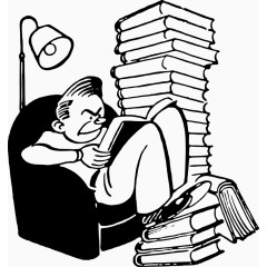 灯光下阅读书的学生手绘