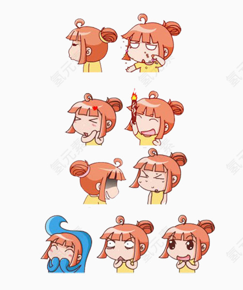 生气郁闷偷笑微笑卡通女孩表情