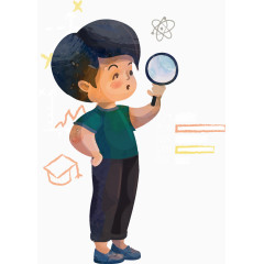 矢量手绘拿放大镜的男孩