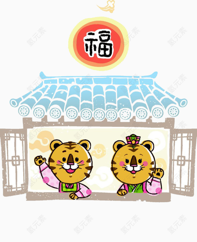 向窗外挥手的老虎高清免扣素材