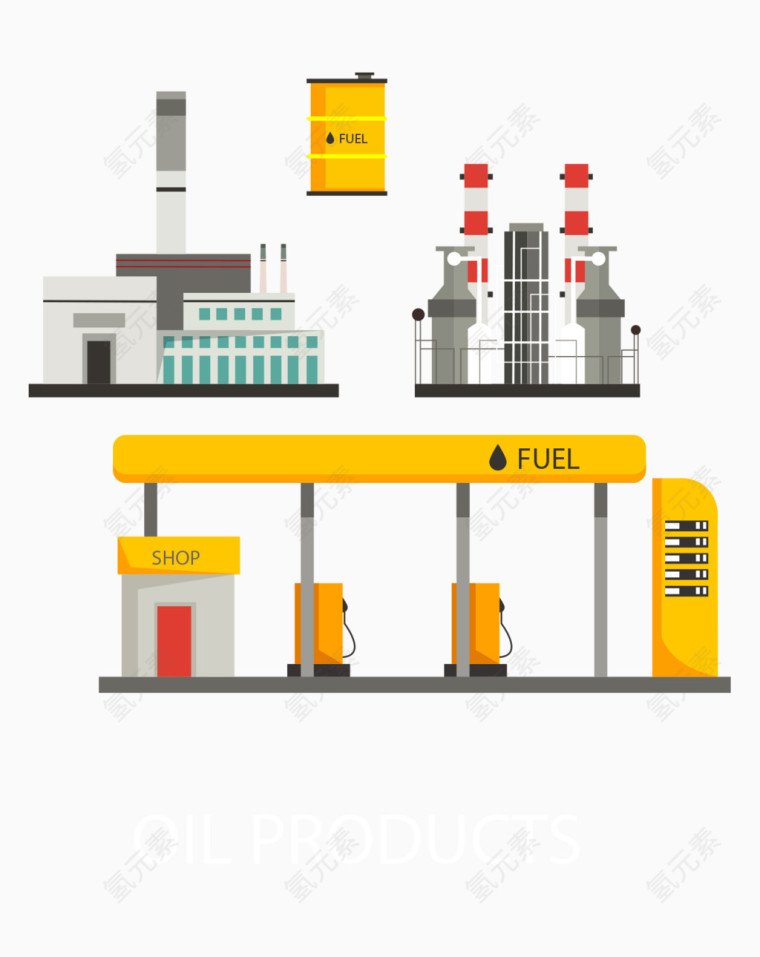 矢量建筑扁平插画加油站