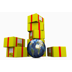 地球与物流箱子图片