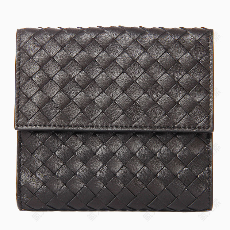 葆蝶家黑色皮质短款按扣钱夹