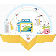 学习电器彩虹卡通海报促销素材