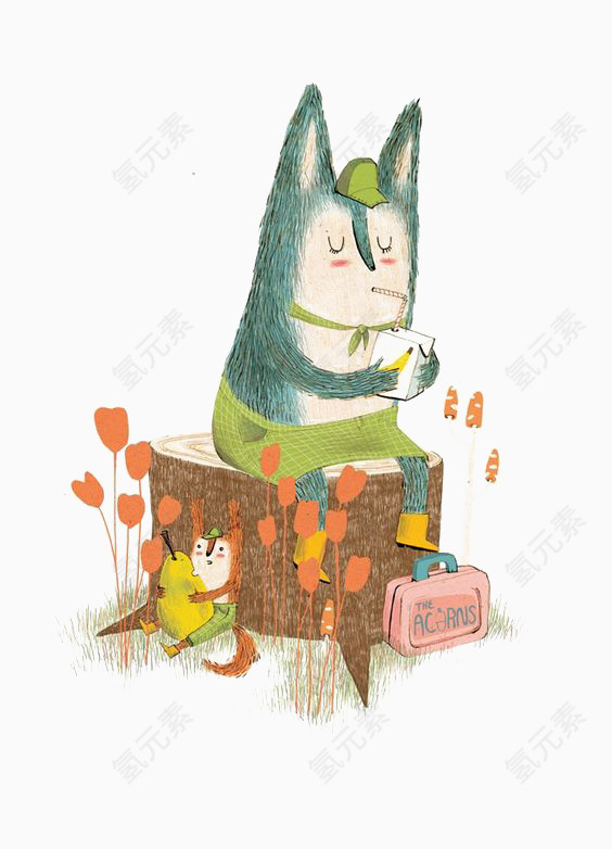 坐在木墩上的狐狸