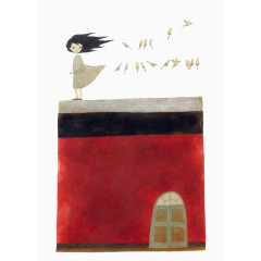 简约水彩女孩插画设计