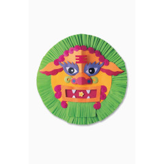 绿色圆形背景的老虎剪纸画