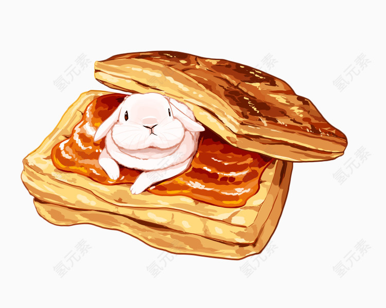 手绘美食与小兔子