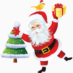 圣诞老人圣诞树小鸟礼物图案