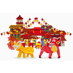 矢量图中国舞狮会