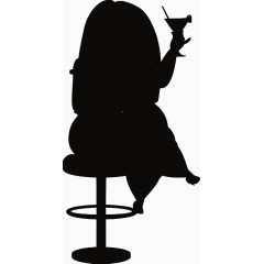 拿酒杯的胖女人黑色剪影