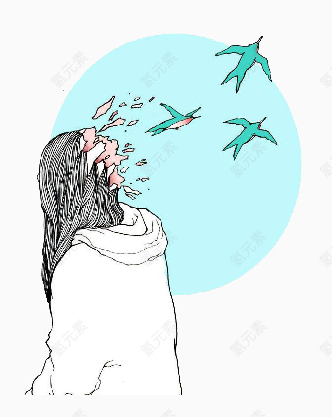 卡通女孩幻化飞鸟