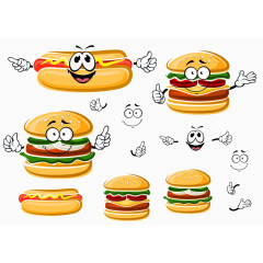 竖大拇指的汉堡和热狗