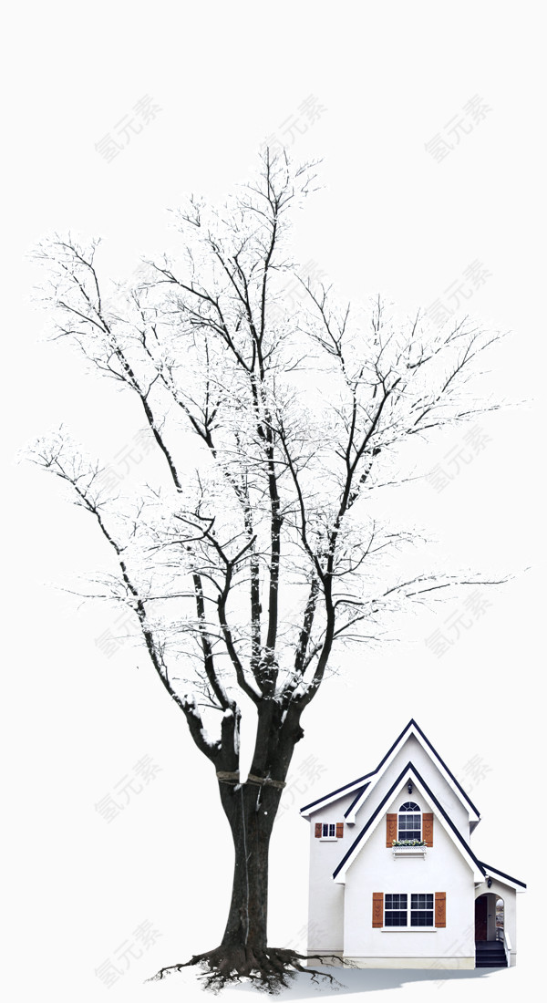雪地树木房屋免抠素材