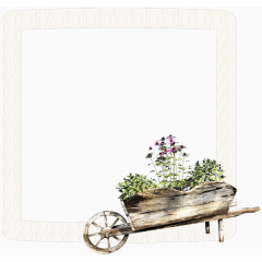复古木质推车花朵白色简约边框