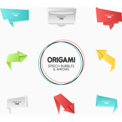 矢量手绘折纸彩色箭头标签