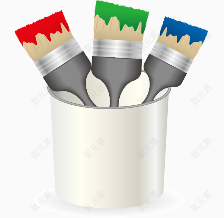 矢量复古三色拼色醒目油漆刷