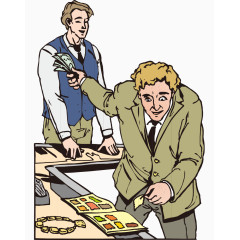 卡通手绘彩色国外付钱顾客服务员