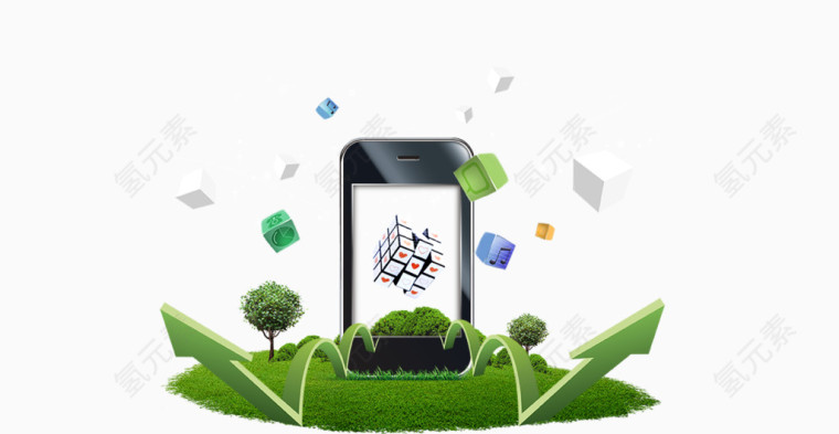 触屏手机前的绿色箭头