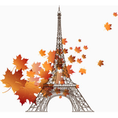 枫叶巴黎铁塔插画