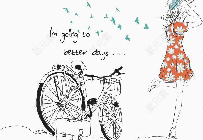 手绘线条自行车元素