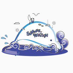 文案背景装饰 蓝色  卡通 弧形背景  小清新 装饰图案 手绘  矢量图