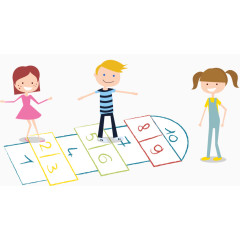 玩跳房子游戏的小孩