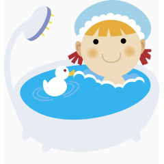 正在和小白鸭洗澡的小女孩