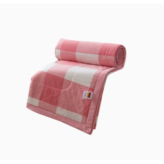 粉色大格子夏凉被盖被素材