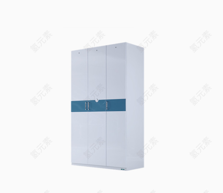 三门蓝白色衣柜