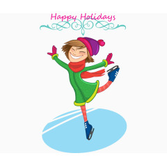 卡通手绘戴帽子冬天滑冰女孩