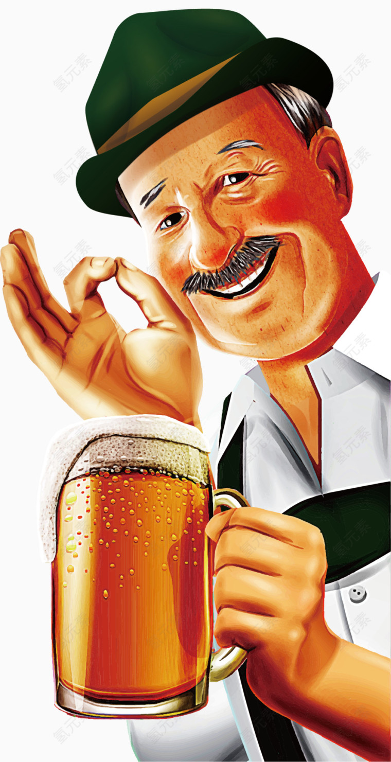 矢量图老人喝啤酒