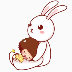 抱着睡觉小孩的兔子图案