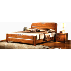 棕色实木床地板床头柜素材