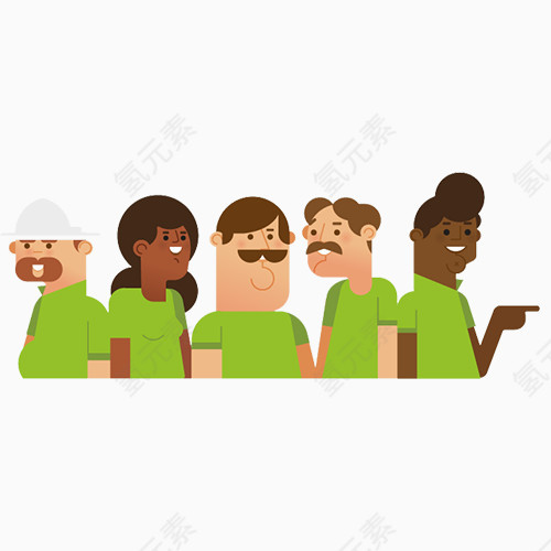 穿着绿色衣服的不同人物