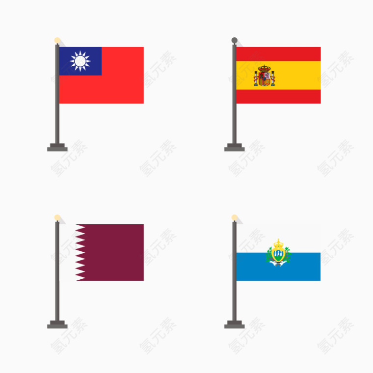 矢量4国国旗
