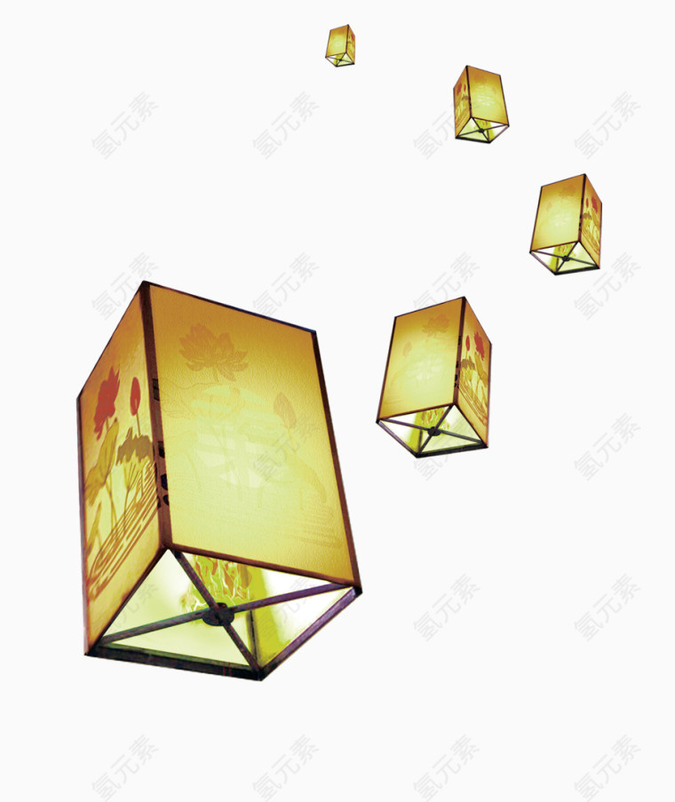 黄色简约灯笼漂浮素材