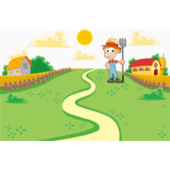 卡通乡间农场小路矢量图
