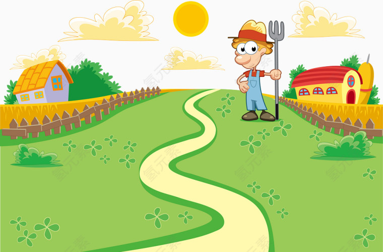 卡通乡间农场小路矢量图