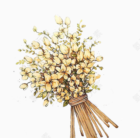 清新淡黄色花朵手绘素材