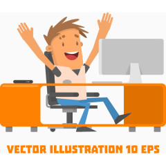 矢量手绘坐在电脑桌前的男人