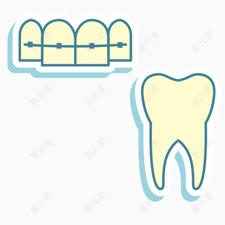 矢量卡通口腔牙套牙齿