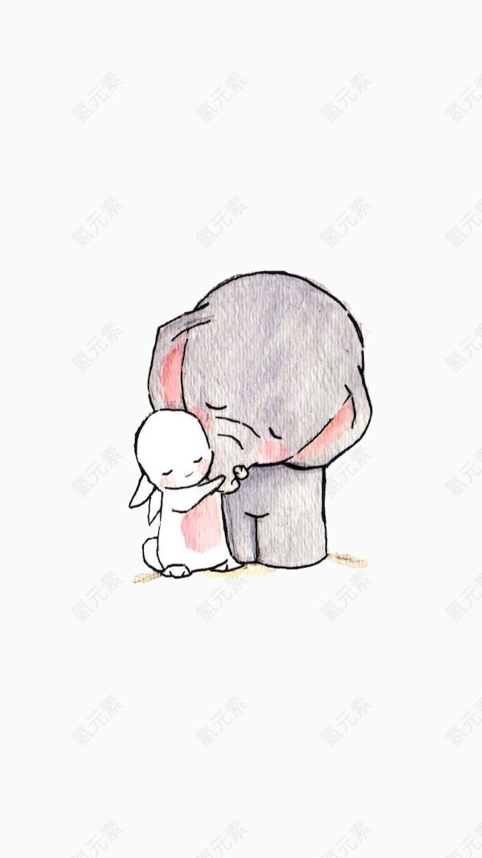 清新 手绘 卡通 可爱大象兔兔