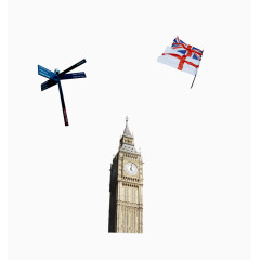大本钟路标与英国国旗