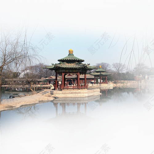 冬季古代建筑实物背景