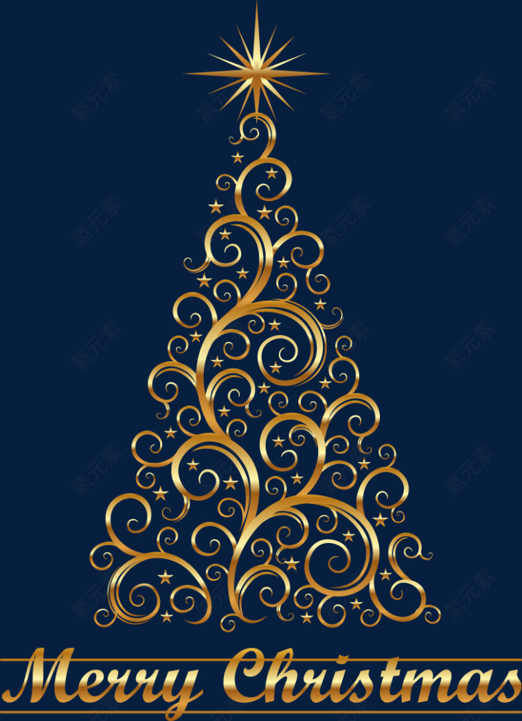 金色花边星星圣诞树