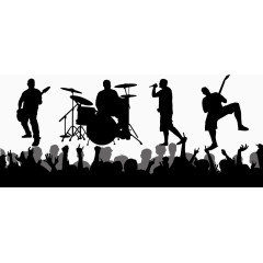 摇滚乐歌手欢呼人群矢量剪影