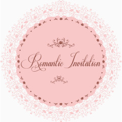 矢量手绘粉色圆形蕾丝花边标签