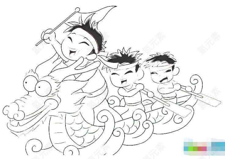 龙舟简笔画免抠素材