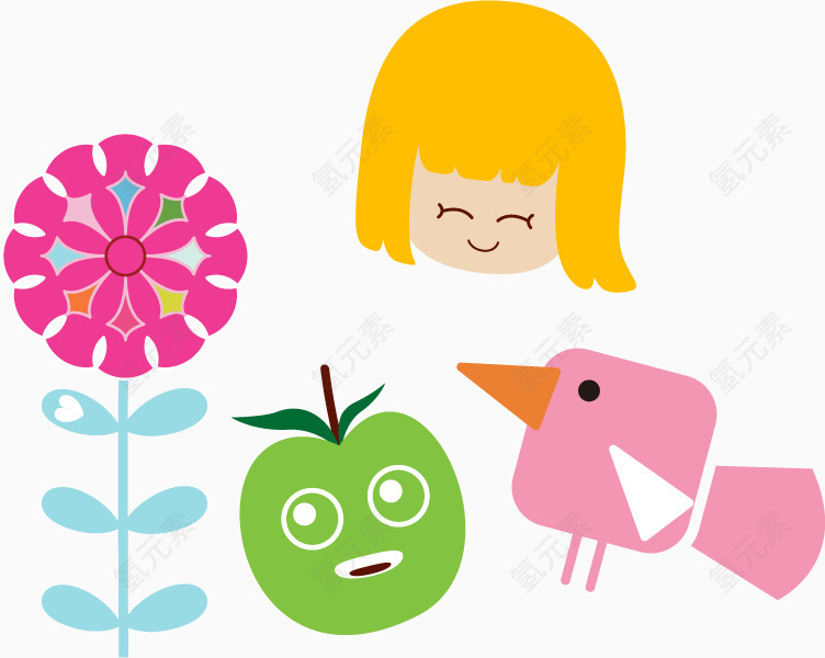 扁平风格儿童画素材